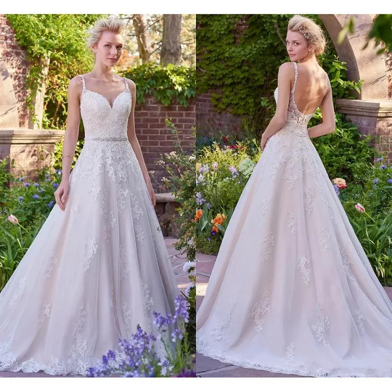 2017 New Elegant Lace Wedding Dresses Backless Sweetheart Appliques Gowns Beaded Belt Garden Arabic Bridal Vestios | Свадьбы и