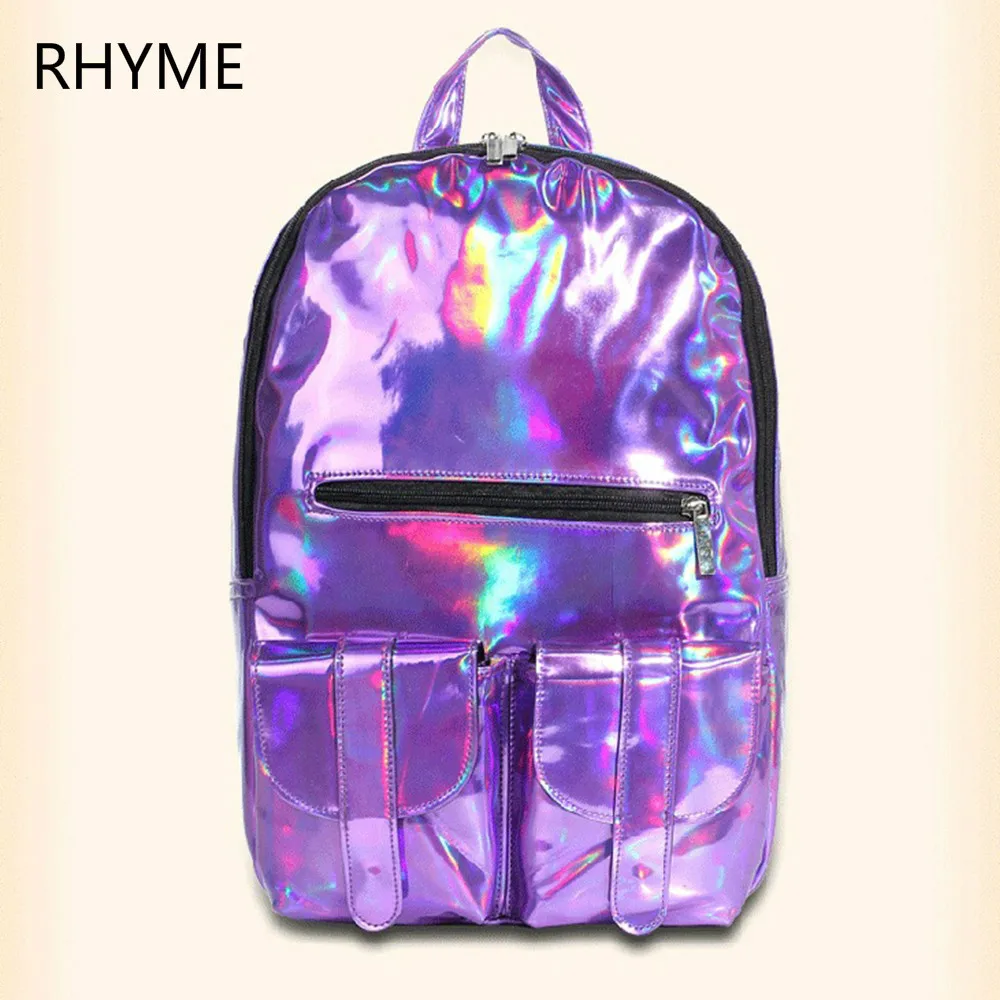 RHYME Mochila Masculina Diamond Backpack Women Silver Hologram Laser Bag Men's PU Holographic Multicolor | Багаж и сумки