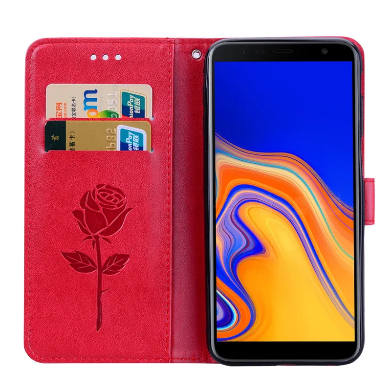Кожаный чехол для Samsung J6 Plus чехол-бумажник с откидной крышкой Galaxy J6Plus 2018 + J 6 J600F J610F