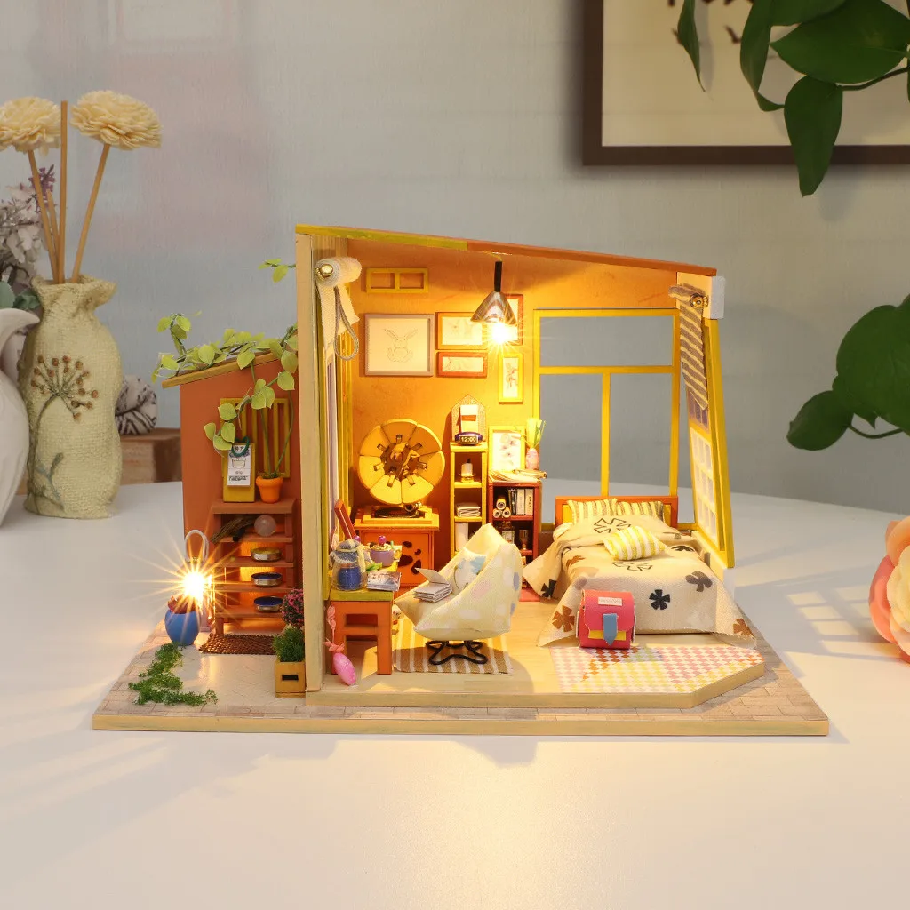 CUTEBEE деревянная кукольная мебель DIY миниатюрная 3D модель с светодиодный пылезащитный чехол кукольный домик игрушки для детей подарки на день рождения k319