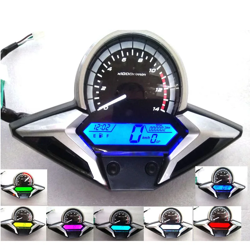 

TKOSM Motorcycle Digital speedometer LCD Speedometer Tachometer Odometer Motorbike Instrument 7 Color Display Oil Level Meter