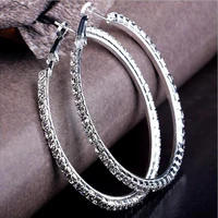 silver color high polished hoop earrings paved with aaa austrian cubic zirconia for wedding party jewelry