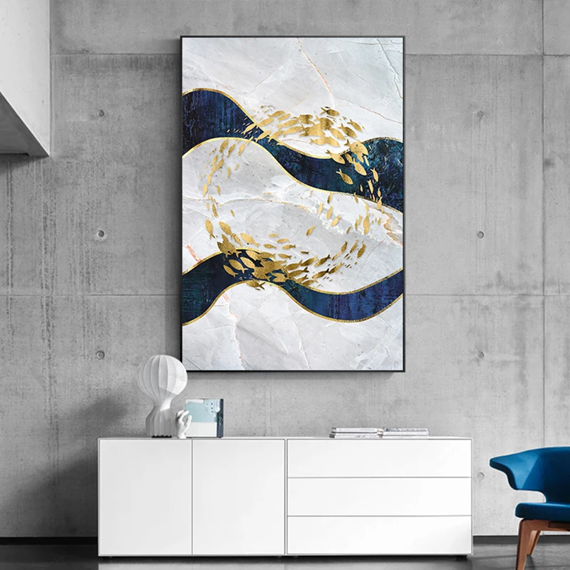 Nordic Мрамор Декор японский печати большое Золотое наполнение плакат Wall Art