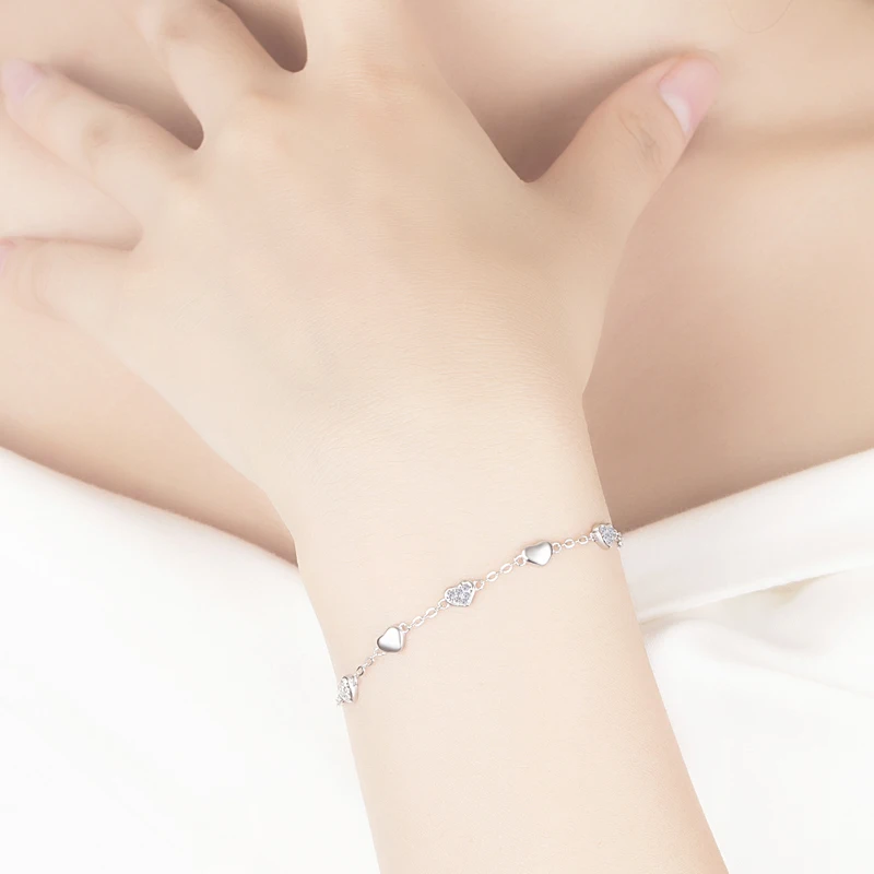 

New Luxury Pure 925 Sterling Silver Bracelets Female Heart-Shaped Bracelet women Silver Bracelet Fashion Jewelry Free Shipping