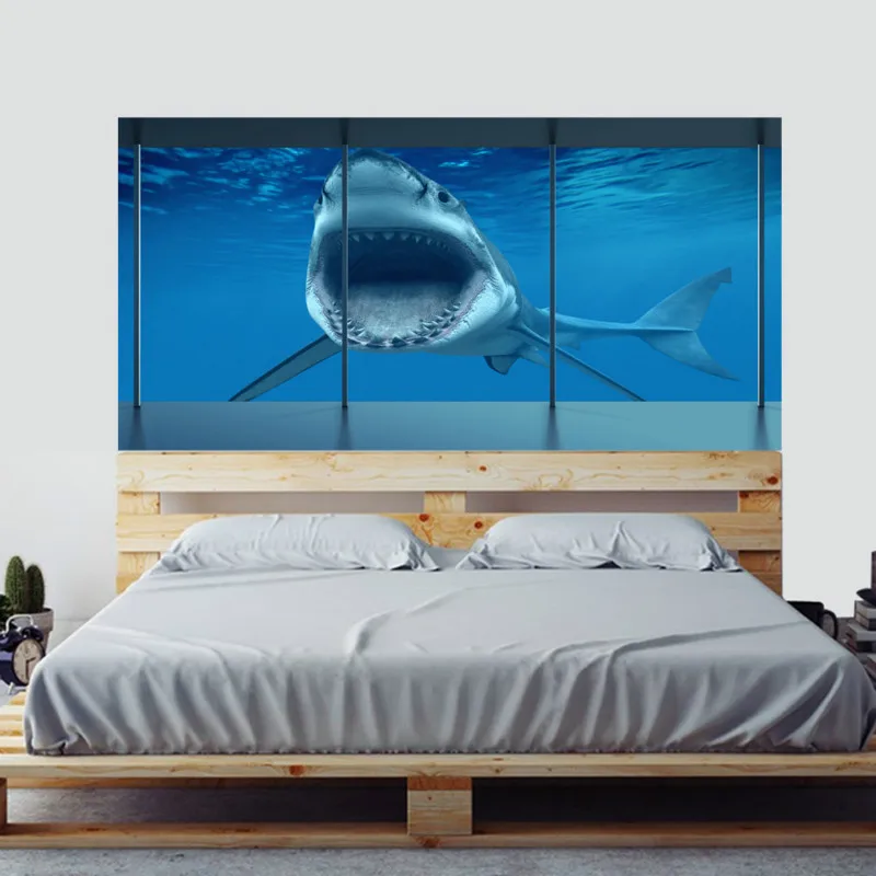 3D наклейки на изголовье глубоководной акулы фон для дивана Настенная Наклейка