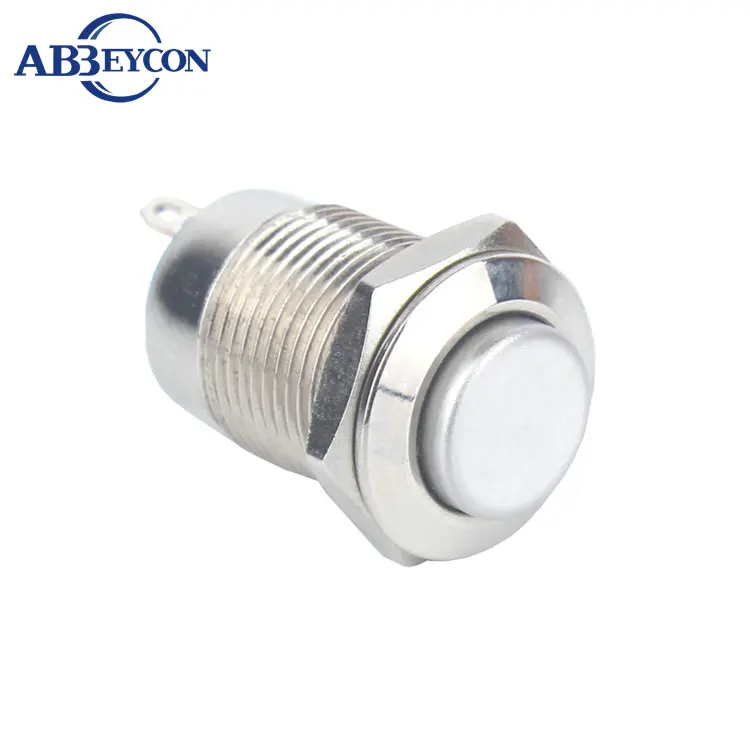 12MM Momentary high round metal shell button switch non-illuminated waterproof 2 Pin Terminal silver Normally Open | Обустройство