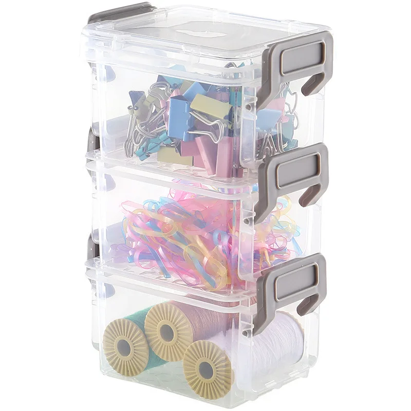 Magic Buckle Storage Box Stationery Finishing Home Transparent Multi-layer Overlay with Cover Jewelry Office Debris | Дом и сад