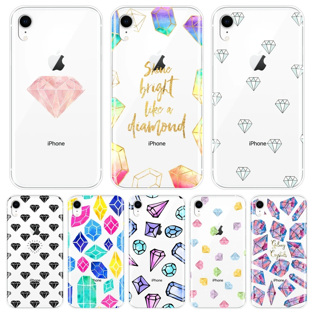 Задняя крышка из ТПУ с драгоценным камнем для iPhone 6 S 7 8 X XR XS Max мягкий силиконовый