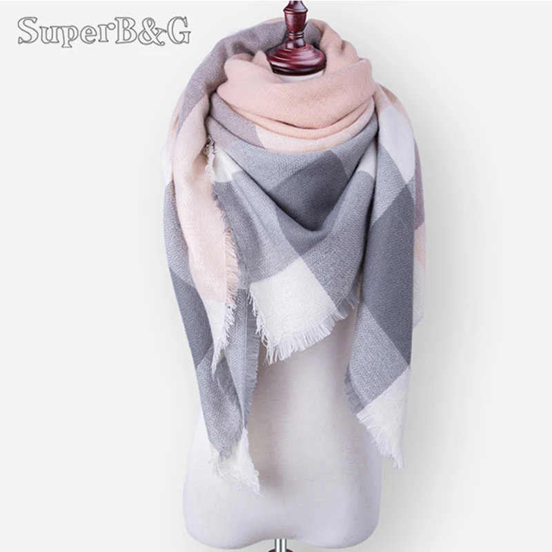 SuperB&G Winte Scarf Women Comfortable Lattice Triangle Wram Plaid Scarves Ladies Shawl Female Winter Thick Clothing Accessories