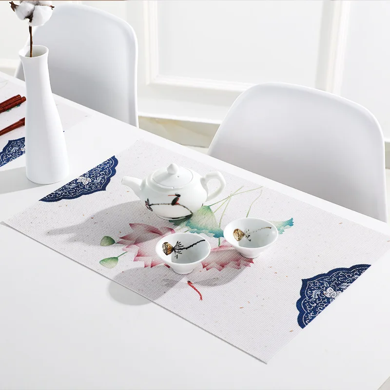 Китайский ПВХ обеденный коврик с чернильным принтом нескользящий пластиковый