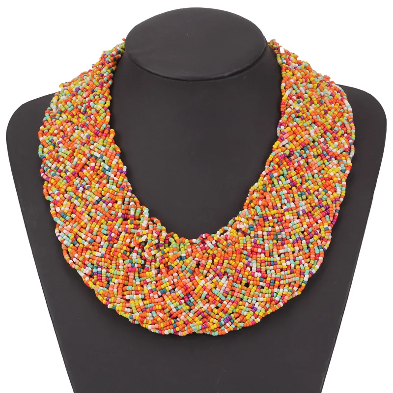 

Exaggerated hand-woven braid twisted statement rice bead link necklace bohemian woman fakecollar costume jewelry