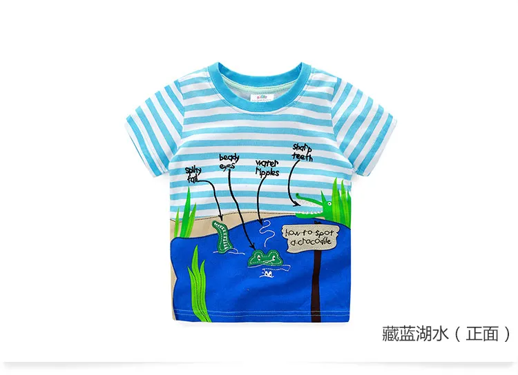 product as picture Г. Летняя От 2 до 10 лет детская одежда на день рождения базовые Топы в полоску с короткими рукавами, с принтом динозавра, машины, футболка с героями мультфильмов для маленьких мальчиков - Цвет: product as picture