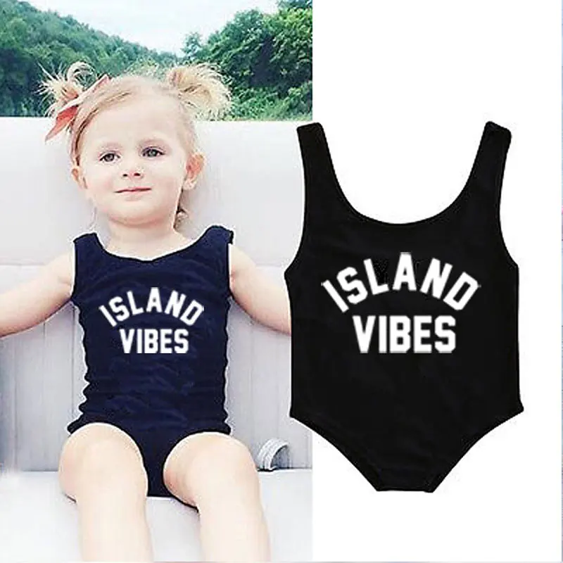 MVUPP для мамы и ребенка купальники малышек одна деталь купальник Island Vibes Письмо печати Монокини сексуальное боди мама и я пляжная одежда