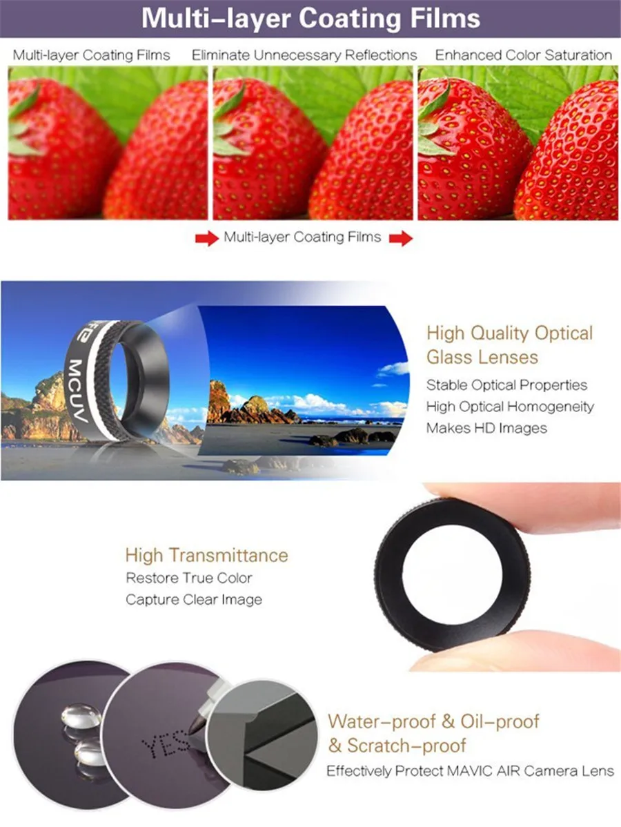 UV MCUV Filters Camera Lens Filter Aluminum Alloy with Sunshade Function for DJI Mavic Air Drone | Электроника