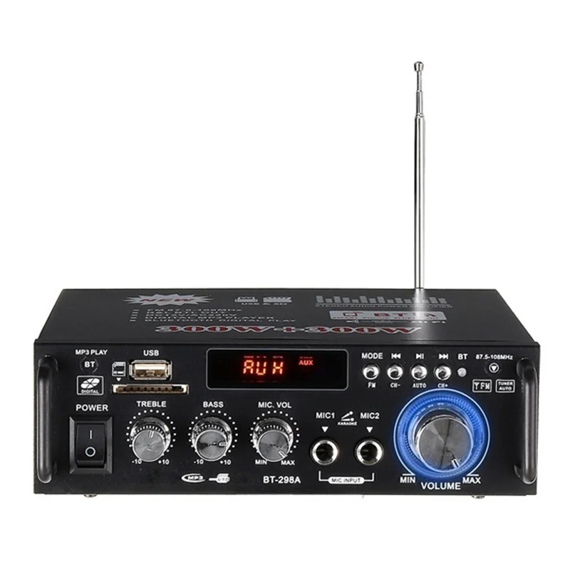 220 240V 600W Беспроводной цифровой аудио усилитель Bluetooth стерео караоке 2 MIC Вход FM