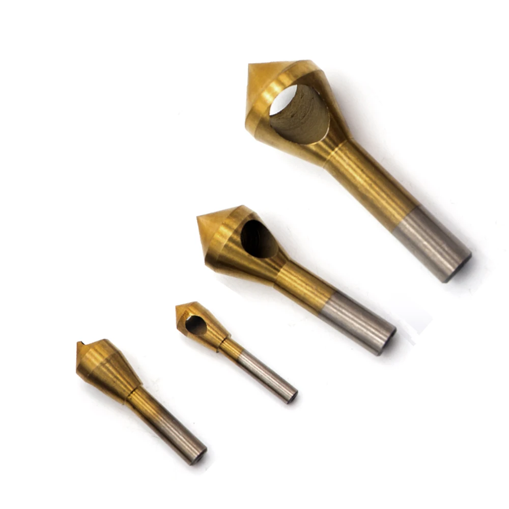 

4pcs/set Titanium Coated Countersink Deburring Center Stepped Metal Drill Bits Expanding Chamfering Tools 2-5/5-10/10-15/15-20mm