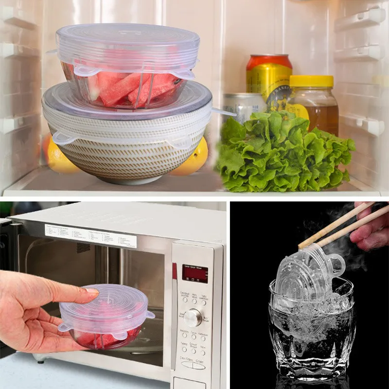 

Elastic Silicone Seal Universal Saran Wrap Cover Clear Lids Food Bowl Pot Stretch Kitchen Vacuum Seal Bowls