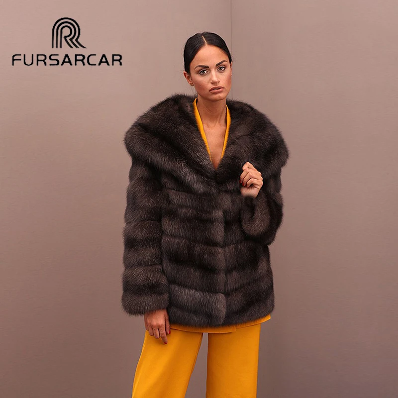FURSARCAR Новый стиль Для женщин реального норки пальто Зимняя мода натуральная