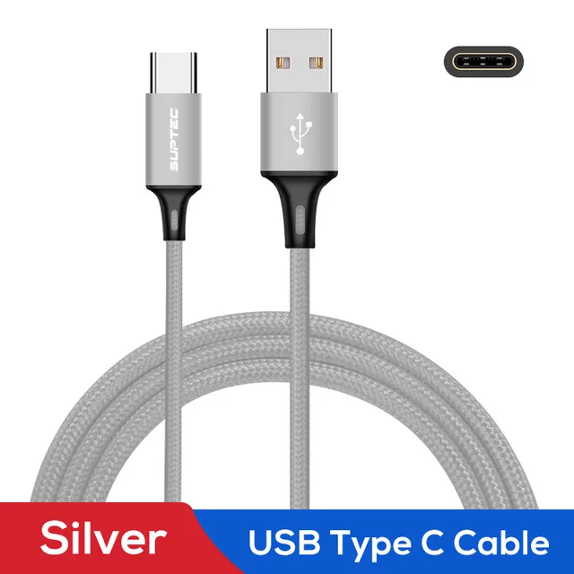SUPTEC usb type-C кабель для huawei P20 Lite P30 провод для быстрого заряда type-C кабель зарядного устройства для samsung S9 Xiaomi Redmi Note 7 - Цвет: Silver