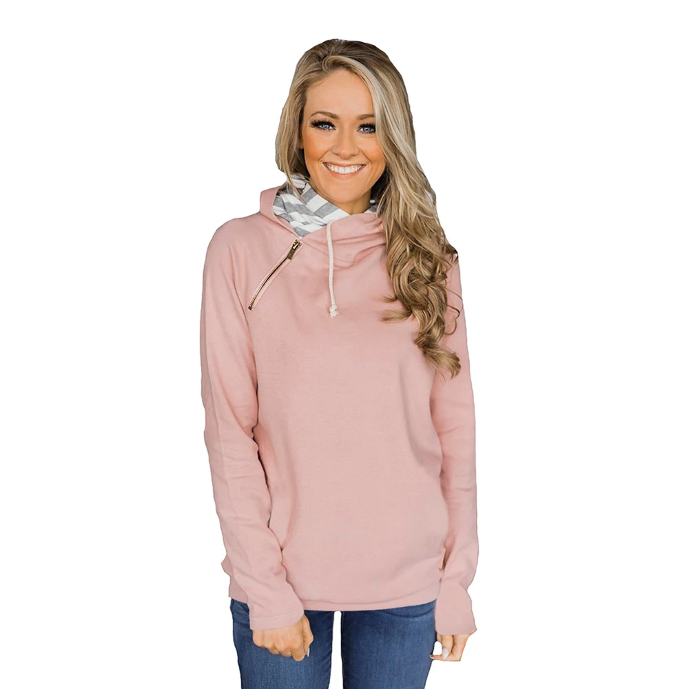 NORA TWIPS Sweatshirts Women 2018 Fashion Zipper drawstring tie with hood Hooded Tracksuits Solid Female Pullovers | Женская одежда