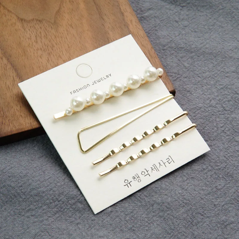 Levao New Fashion Girls Irregular Hairpins Faux Pearl Decor Hair Clips 4pcs Geometric Gold Alloy Hair Accessories for Women - Цвет: 3