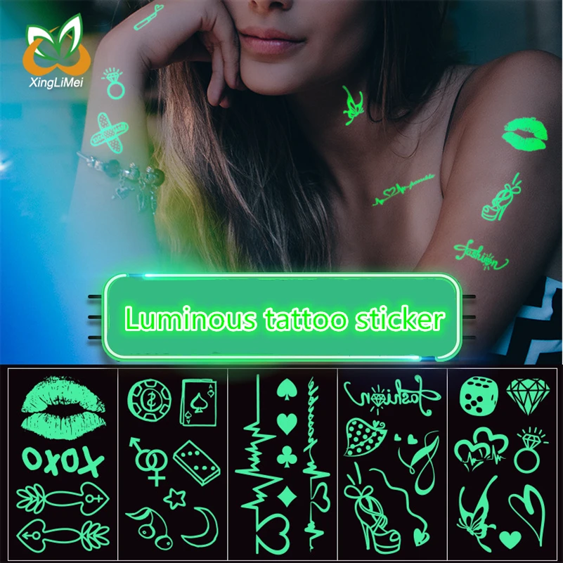 Светящаяся Водонепроницаемая Временная тату наклейка наклейки на лицо для