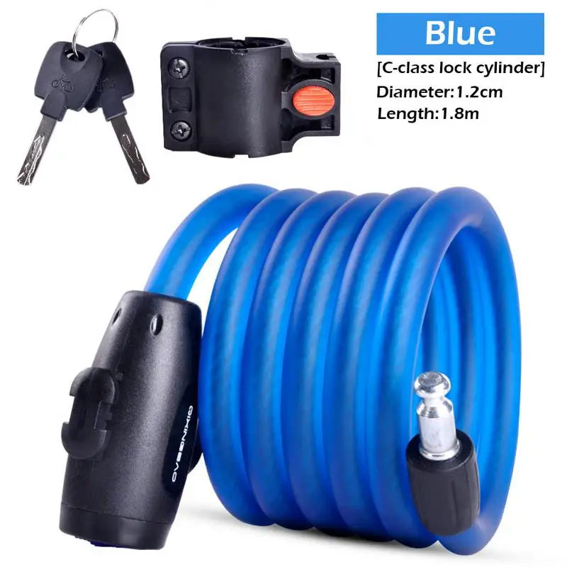 blue 1.8m 1,5-1,8 м длинный стальной проволочный велосипедный замок Противоугонный замок Электрический Автомобиль Мотоцикл Цикл MTB велосипед велосипедный замок безопасности аксессуар - Цвет: blue 1.8m