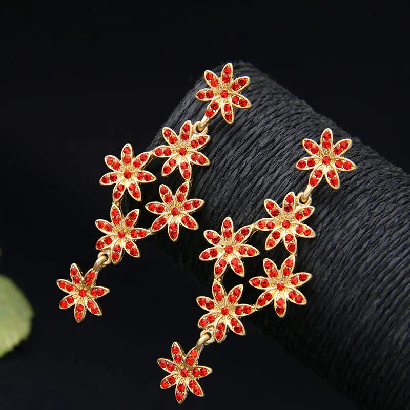 Красный синий цветок кластер серьги капли пирсинг золотые для ушей ювелирные