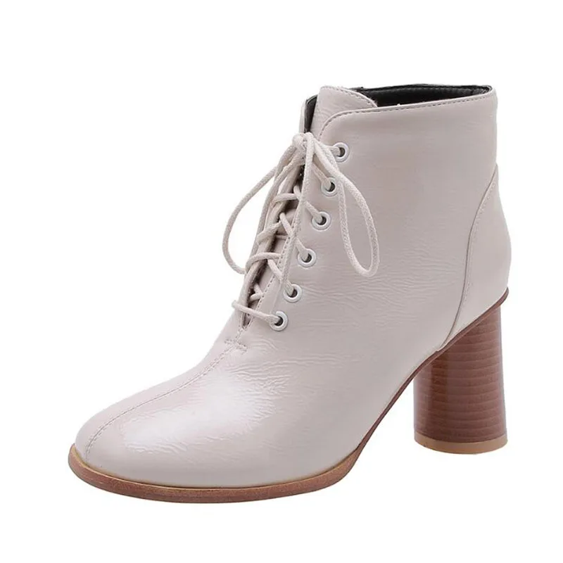 2020 женские осенние ботинки из лакированной кожи со шнуровкой большие размеры 46 47
