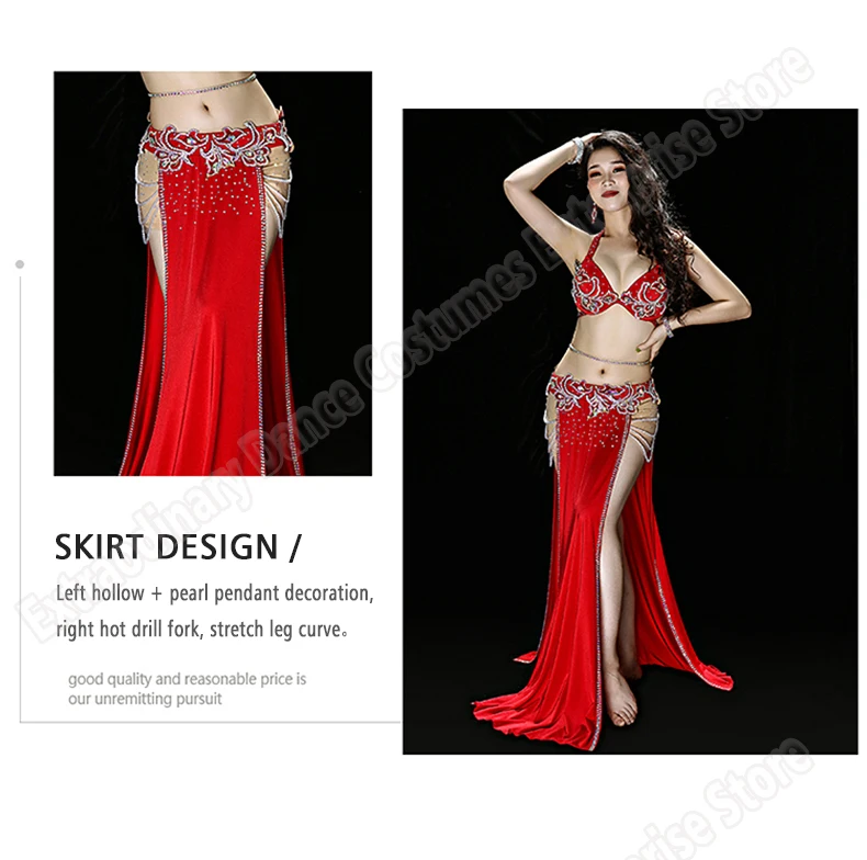 Women Belly Dance Costume Set Carnival Oriental Dance Suit Stage Performance Outfits Sexy Bra Skirt Belt Handmade 3 Colors