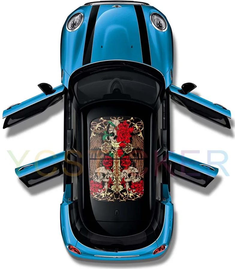 С прикольным череп голова графика автомобиль панорамная крыша стикер