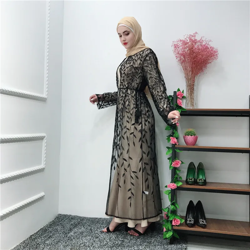 Женское длинное платье-кимоно Abaya черное бежевое розовое серое | Тематическая