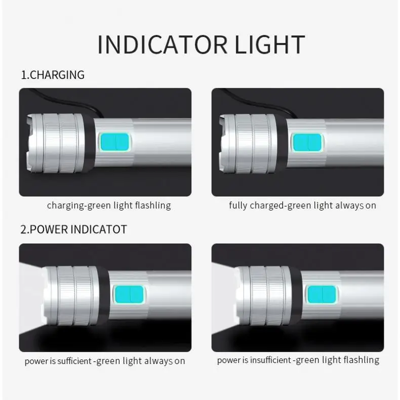 

Highlight Mode 4 Hours T6 LED 5V COB USB Charging Multi-functional Waterproof Flashlight Emergency Light for Hunting / Camping