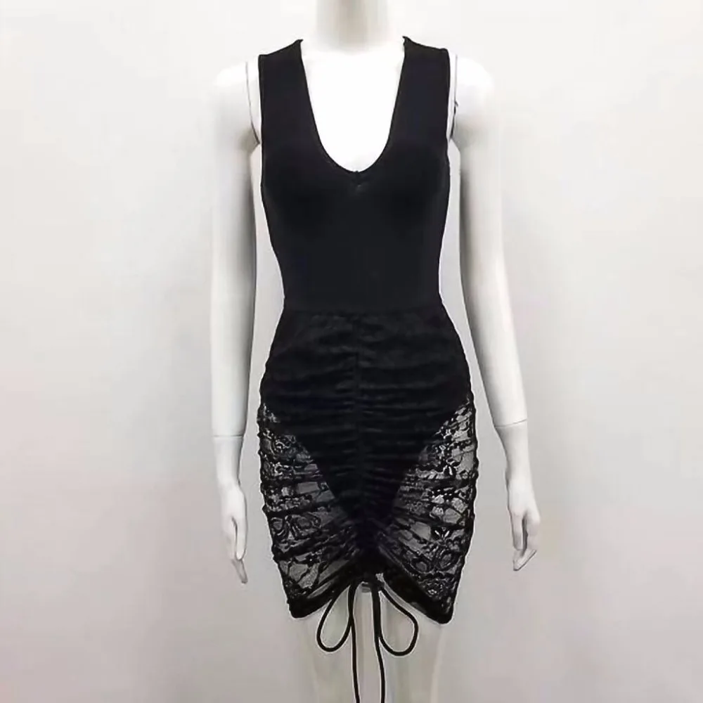Top Quality Celebrity Lace Sleeveless V-Neck Rayon Bandage Dress Homecoming Club Bodycon | Женская одежда