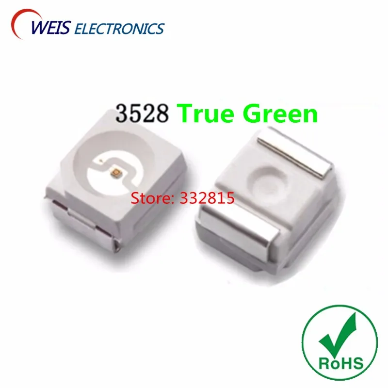 1000 шт. 3528 настоящий зеленый SMD СВЕТОДИОД 1210 520 525nm 800 100mcd 3 0 2 в световые бусины RoHs