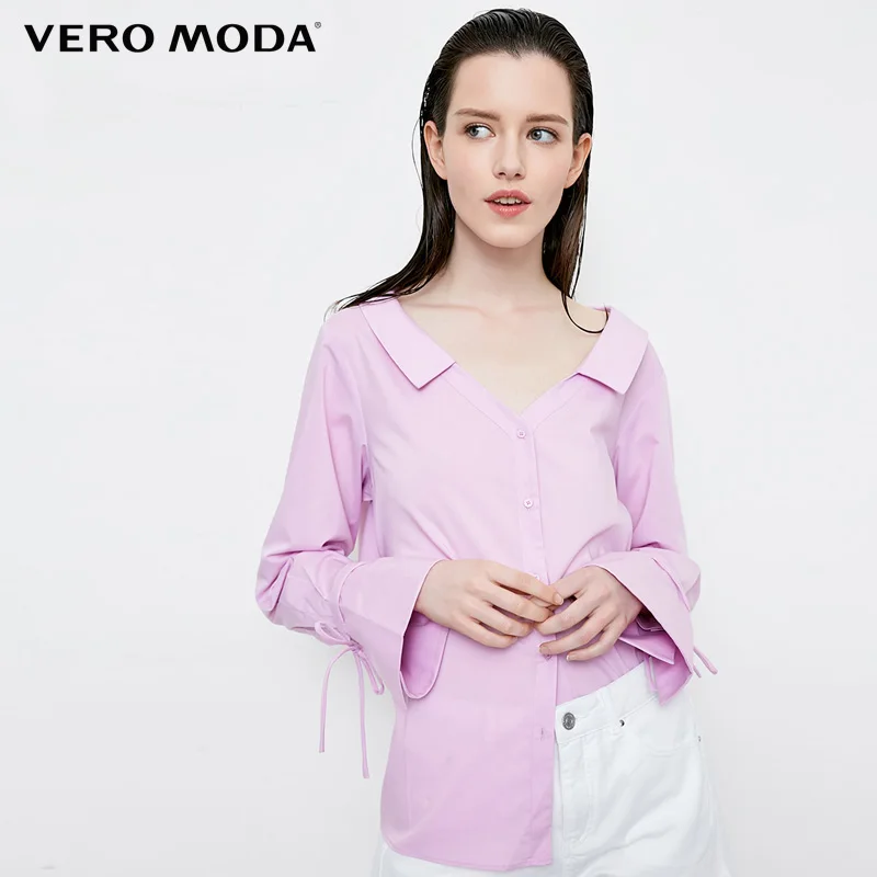 Vero Moda 2019 Весна Лето Новая женская рубашка с отложным воротником и расклешенными