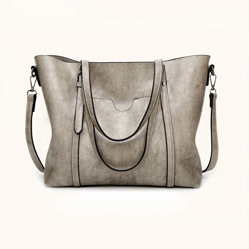 Light grey MINOFIOUS женские кожаные сумки с масляным воском, роскошные женские винтажные сумки с карманом на плечо, женские большие вместительные сумки-тоут - Цвет: Light grey