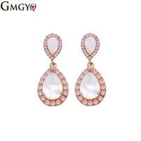 gmgyq luxury fashion water drop earing for women rose gold color mosaic shellstone bohemian jewelry trending products 2018