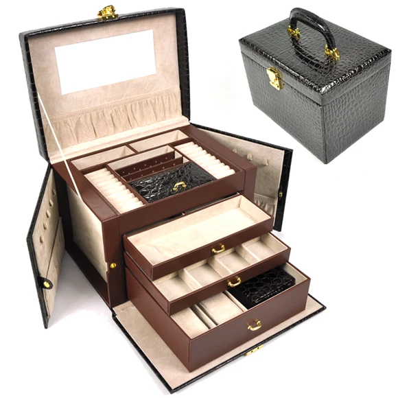 Бесплатная доставка роскошные кожаные большие 4 слойные ювелирные изделия