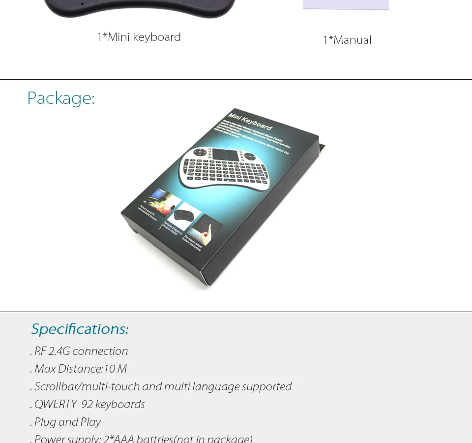 I8 английская, русская клавиатура 2,4G мини беспроводная клавиатура Air mouse с тачпадом для Android tv Box/Mini PC/Проекторы