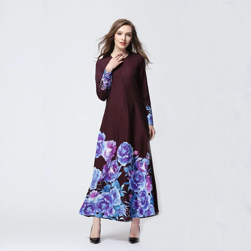 Мусульманский abaya женский шифоновый халат с длинными рукавами и цветочным
