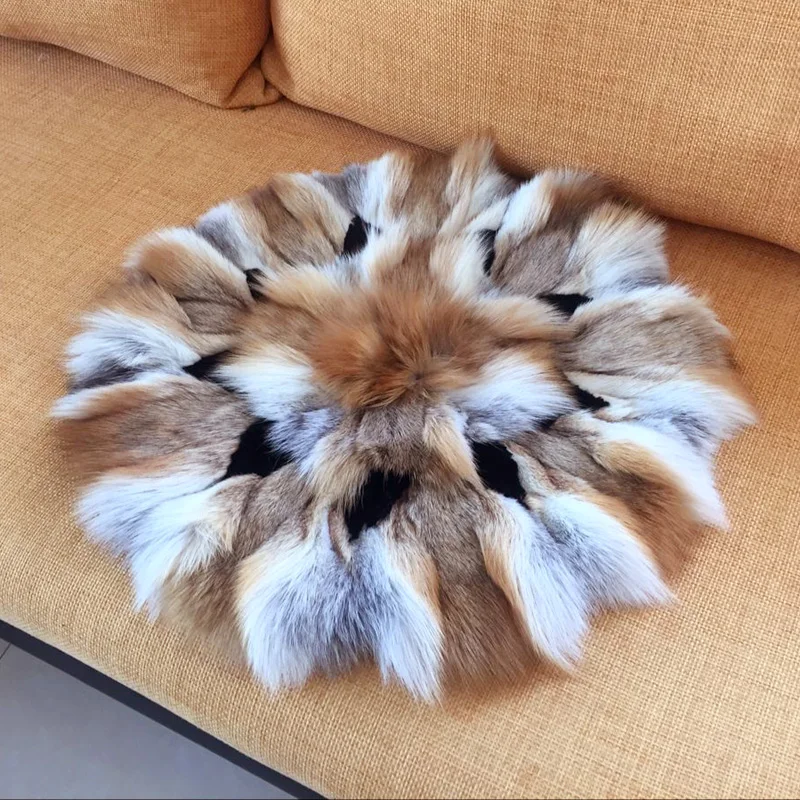 

CX-D-35 Round Handmade Seat Cushions Real Red Fox Fur Cushion Warm Winter Home Use