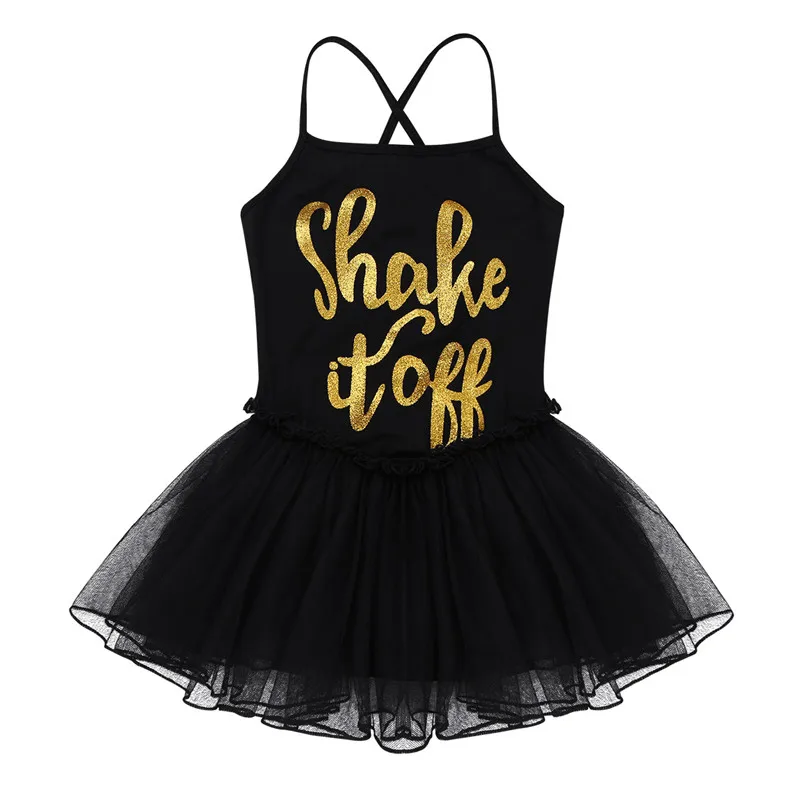 Black Kids Girls Children Dance Costume Shiny Letters Shake It Off Printed Ballet Gymnastics Leotard Tutu Dress Dancewear | Тематическая