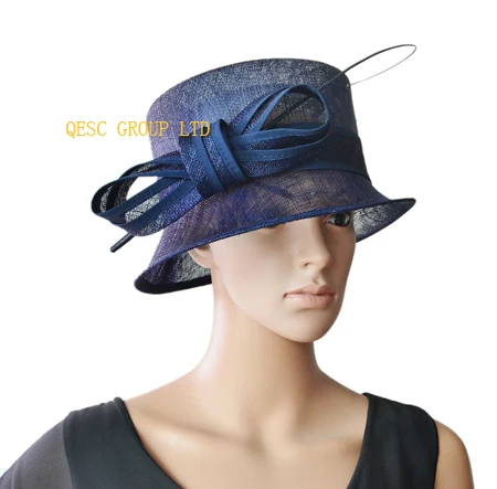 Шляпа для церкви с маленькими полями темно синего цвета шляпа Sinamay w/ostrich spine