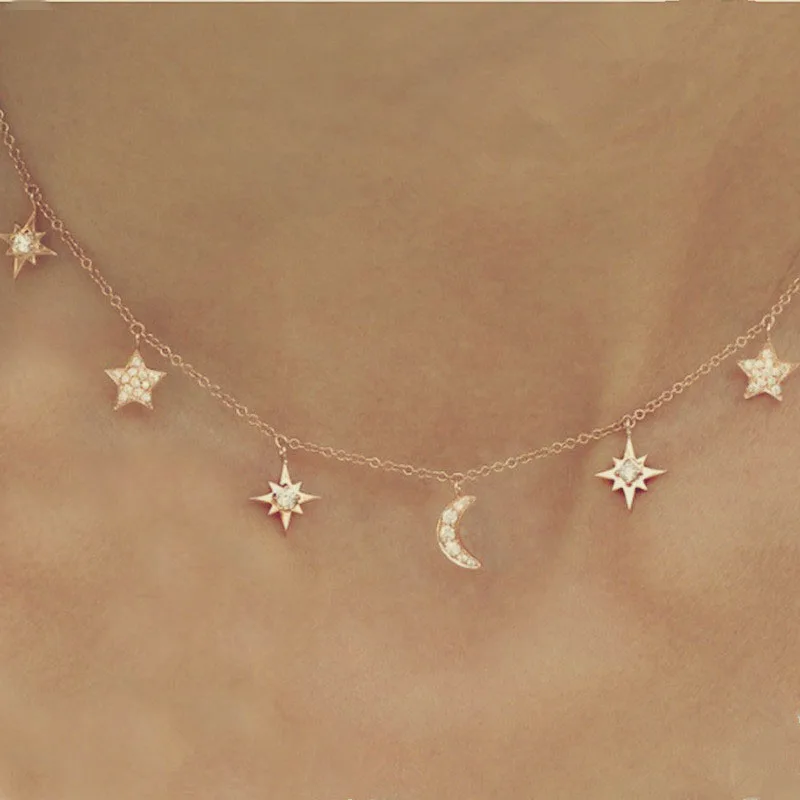 Горячая Распродажа! Простое Ожерелье с коротким воротником в виде звезды и Луны