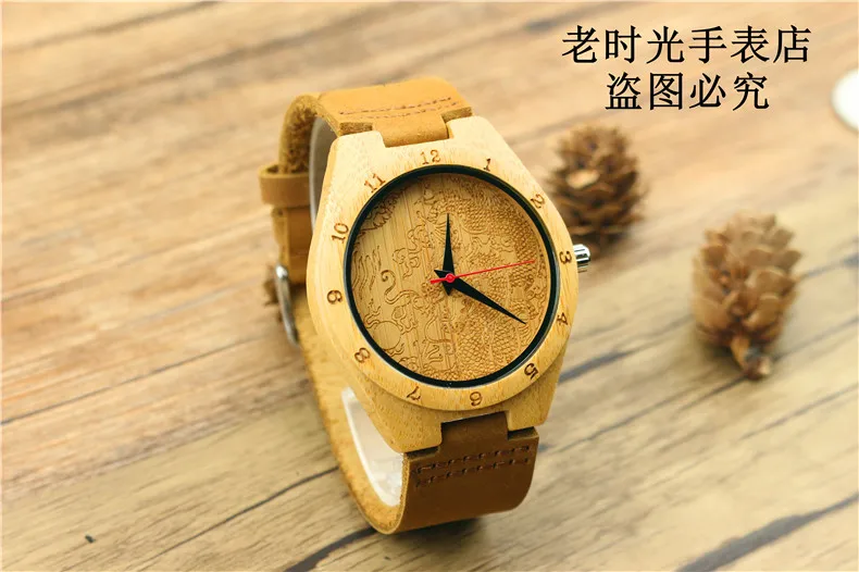 Акция Мужские кварцевые часы ручной работы с изображением дракона из