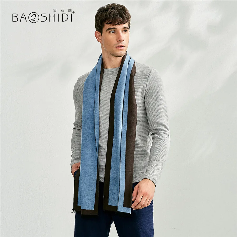 [BAOSHIDI] г. Роскошные брендовые шелк щеткой Джентльмен Шелковый шарф, мода double face Два цвета шелковой ткани щеткой шарф мужчин - Цвет: 1023181252