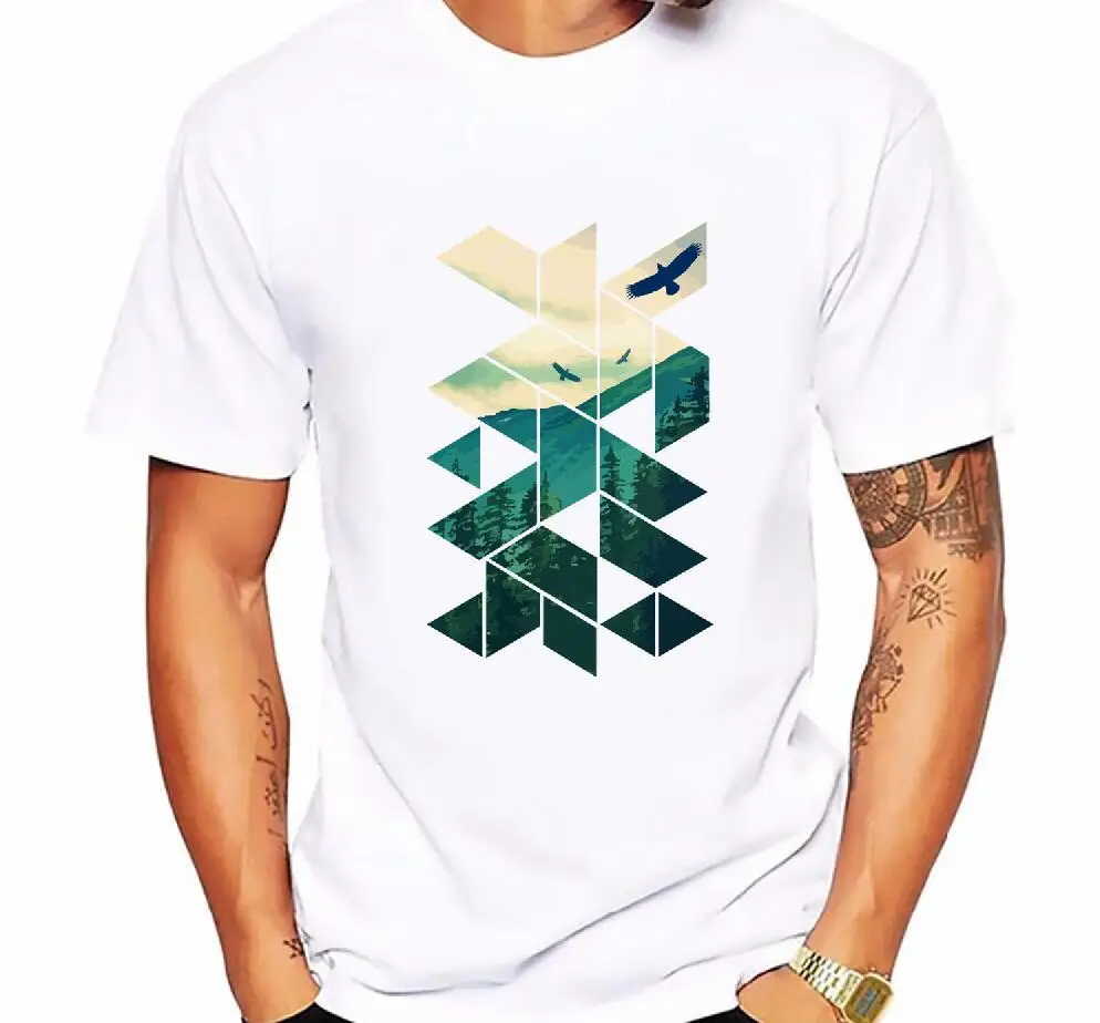 Мужская модная футболка в винтажном стиле с изображением сосен орла хипстерская