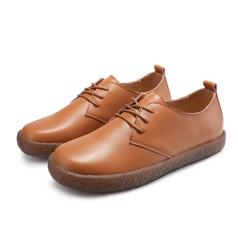 Shuxue Women Flats Shoes Genuine Leather Lace-up Round Toe Muscle Sole Ladies casual Comfortable Soft Female Fall | Обувь
