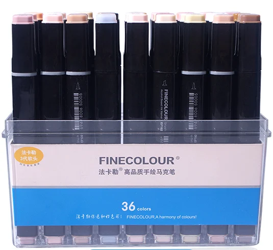 Finecolour EF102 двусторонняя щетка маркеры 12/24/36 манга Цвета тонов кожи эскиз графический дизайн с пенал для ручек - Цвет: 36 Colors with box